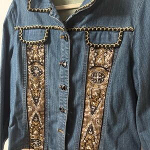 Just Be Embroidered Black and Gold Decorative Denim Jacket